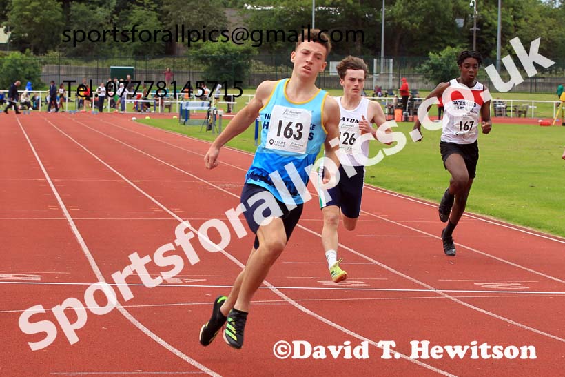 Boys Under-15s 100 metres, 2023 Northern Under-13s, Under-15s and Under-17s, Middlesbrough.  Photo: David T. Hewitson/Sports for All Pics